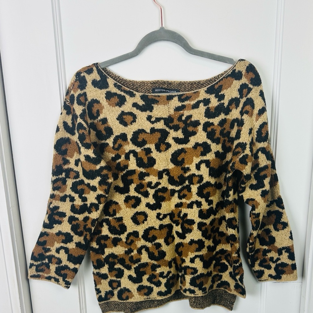 Boston Proper Leopard Print Sweater - Tan and Black
